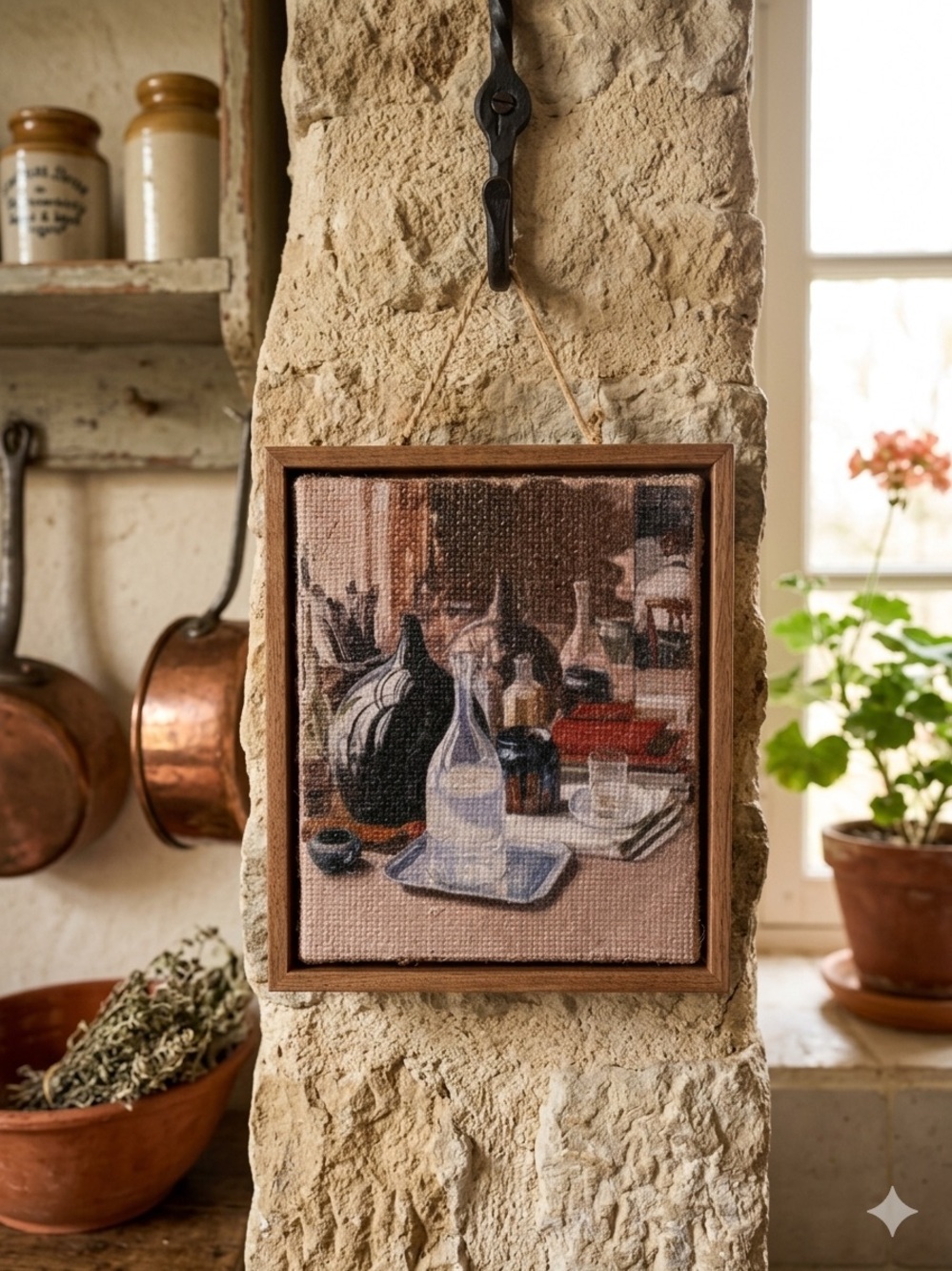 NWT Hearth and Hand Magnolia Still Life Bottle Framed Burlap Wall Art 5.5x6.5”